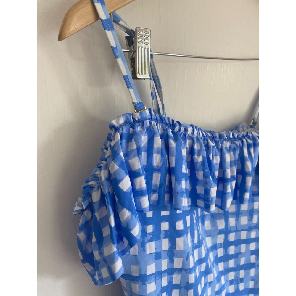 NWT LILLY PULITZER Fiesta One-Piece Swimsuit Blue Gingham Ruffle Size 10 - Picture 2 of 6